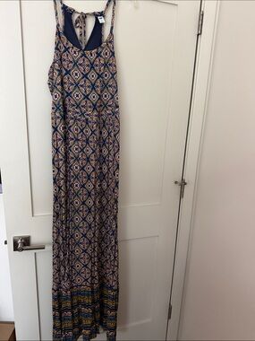 Old Navy 1X Navy and Yellow Geometric Racerback Maxi Dress
